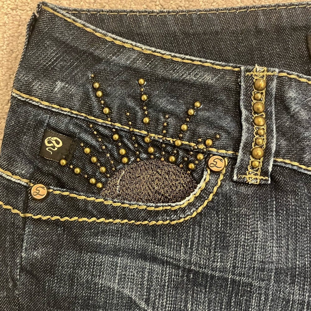Serfontaine Low Rise Embellished Bootcut Jeans Dark Wash Y2K - Picture 5 of 8